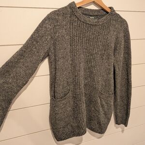 Roots Canada XS Wool Mix Sweater Crew Neck Long Sleeve Cable Knit Grey Green